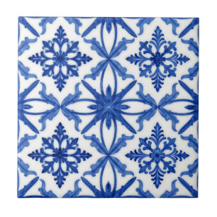 Carreau d'azulejo bleu blanc à motif floral