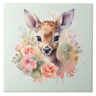 Carreau De Beaux Cerfs Entourés De Roses
