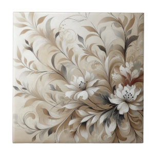 Carreau de céramique à fleurs blanches