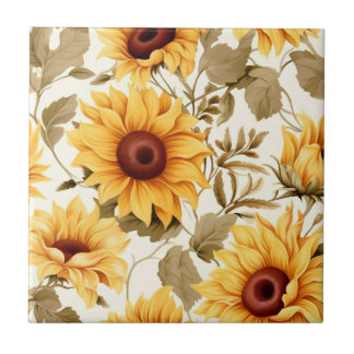 Carreau de céramique à motif botanique Tournesol D
