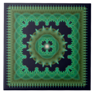 Carreau de céramique à motif fractal vert orné