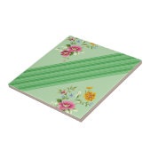Carreau de céramique à rayure verte florale (Côté)
