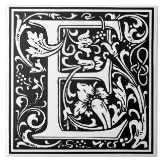 Carreau de céramique - Alphabet monogramme E noir