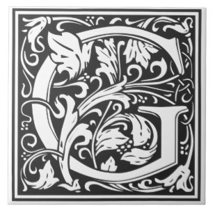 Carreau de céramique - Alphabet monogramme G noir