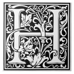 Carreau de céramique - Alphabet monogramme H noir