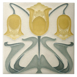 Carreau de céramique - Art nouveau floral jaune be