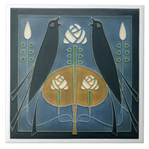 Carreau de céramique - Art nouveau floral oiseau c