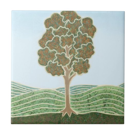 Carreau de céramique avec image d'arbre d'automne (Devant)