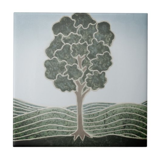 Carreau de céramique avec image d'arbre primitif (Devant)