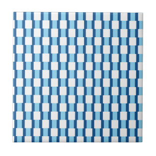 Carreau de céramique bleu et blanc à rayures carré