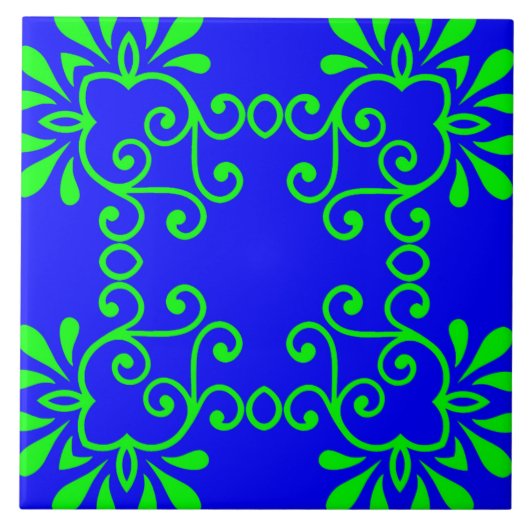Carreau de céramique bleu et vert (Devant)