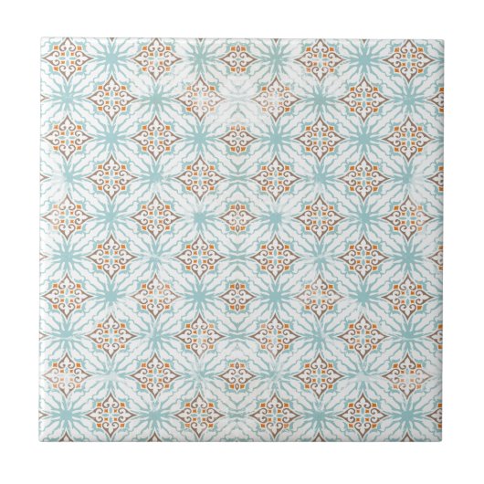 Carreau de céramique bleu marron orange blanc (Devant)