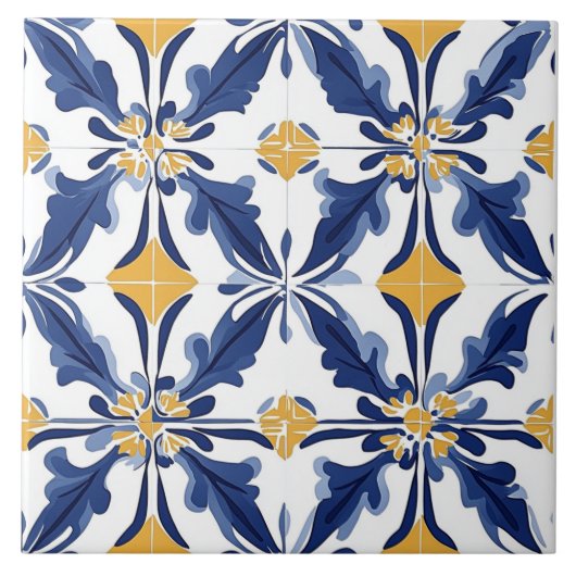 Carreau de céramique bleu, or et blanc (Devant)
