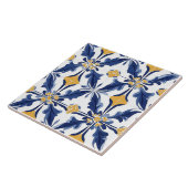 Carreau de céramique bleu, or et blanc (Côté)