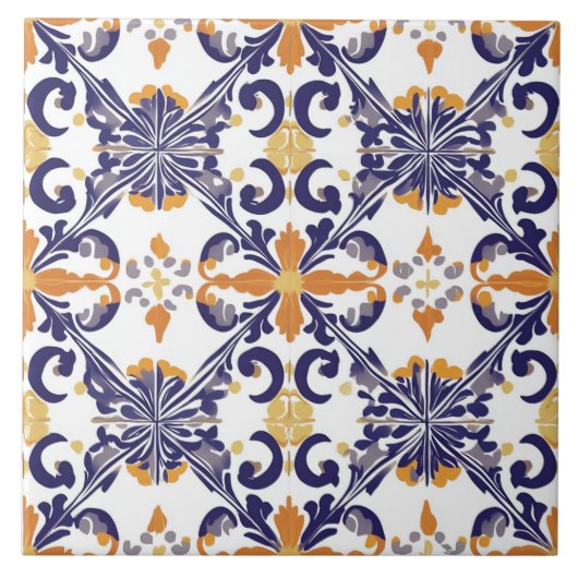 Carreau de céramique bleu, or et blanc (Devant)