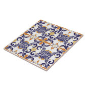 Carreau de céramique bleu, or et blanc (Côté)