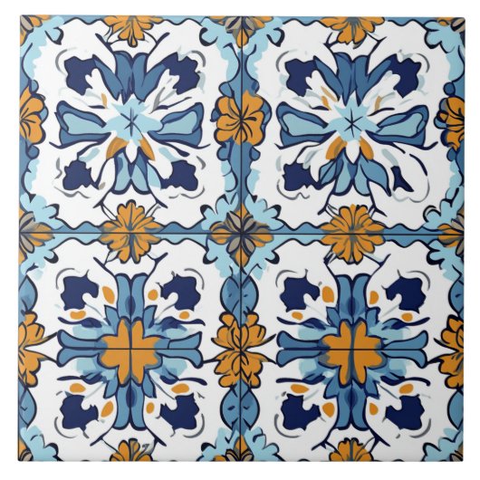 Carreau de céramique bleu, or et blanc (Devant)