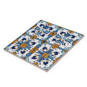 Carreau de céramique bleu, or et blanc (Côté)