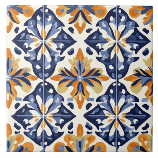 Carreau de céramique bleu, or et jaune (Devant)