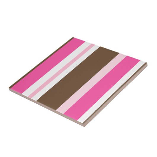 Carreau de céramique chic marron et rose rayé (Côté)