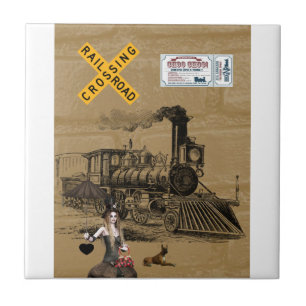 Carreau de céramique Chien de train vintage