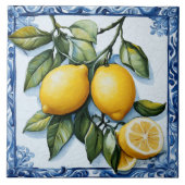 Carreau de céramique citron avec bordure bleu clas (Devant)