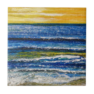 Carreau de céramique - Coucher de soleil et vagues
