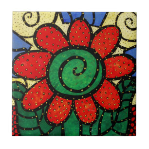 Carreau de céramique de fleur rouge