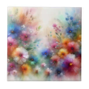 Carreau de céramique de fleurs aquarelles abstrait