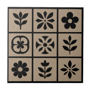 Carreau de céramique de floral rétro boho Brun c