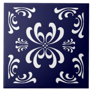 Carreau de céramique de Flourish bleu-foncé et