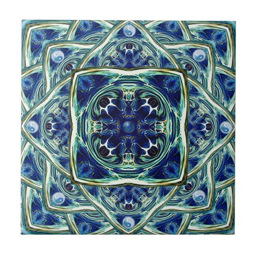 Carreau de céramique de mandala de la terre bleue (Devant)