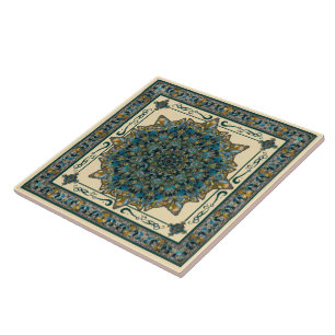Carreau de céramique de mandala turquoise et bleu