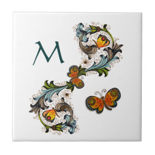 Carreau de céramique de monogramme floral