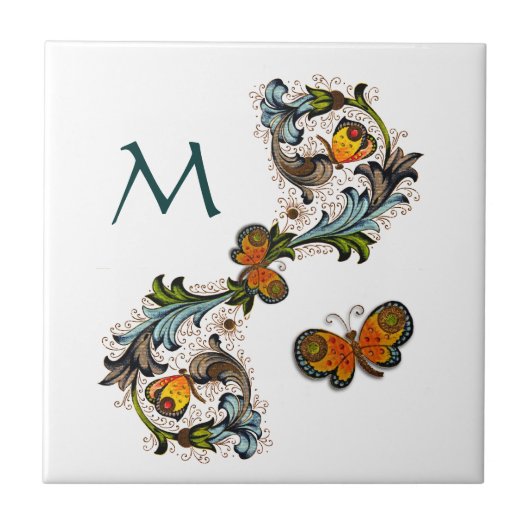 Carreau de céramique de monogramme floral (Devant)