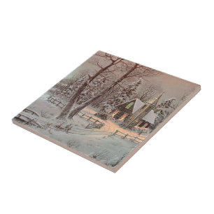 Carreau de céramique de Noël d'église vintage d