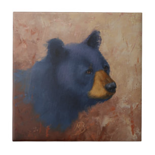 Carreau de céramique de portrait d'ours noir