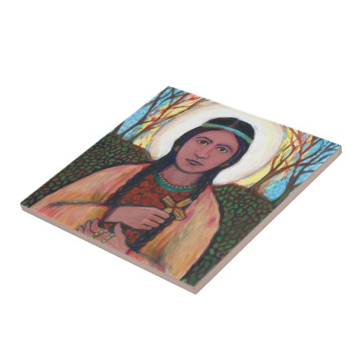 Carreau de céramique de St Kateri Tekakwitha (Côté)
