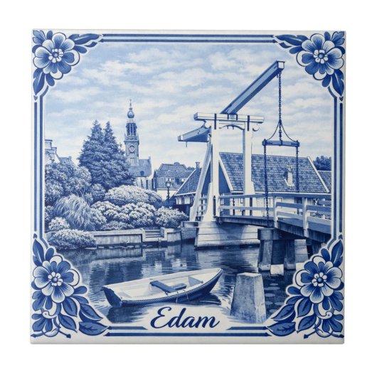 Carreau de céramique de style Delft Blue d'Edam (Devant)