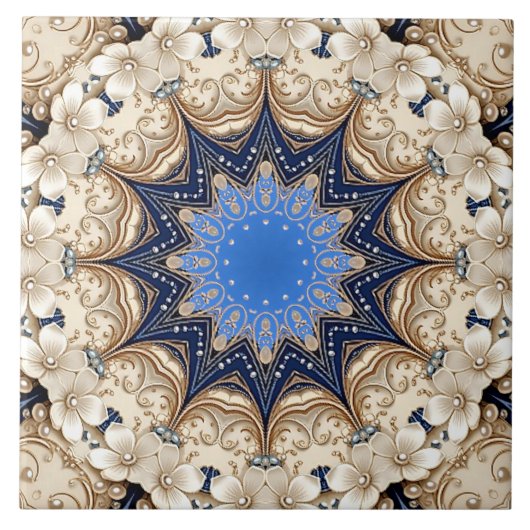 Carreau de céramique décoratif bleu or (Devant)