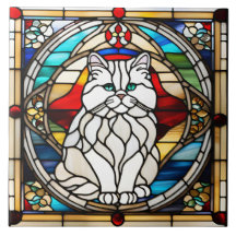 Carreau de céramique décoratif de chat persan blan