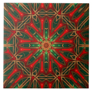 Carreau de céramique décoratif rouge vert
