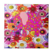 Carreau de céramique Éléphant Floral (Devant)