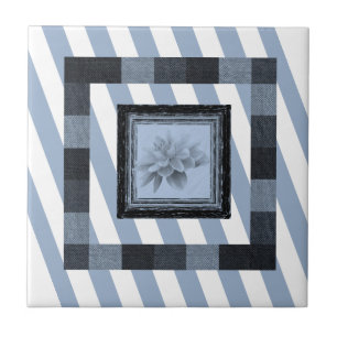 Carreau de céramique Fleur à rayure bleue