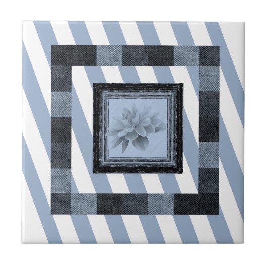 Carreau de céramique Fleur à rayure bleue (Devant)