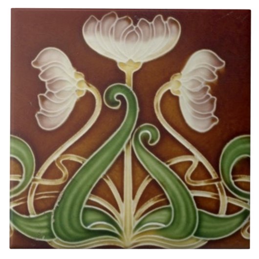 Carreau de céramique - Fleurs blanches avec feuill (Devant)