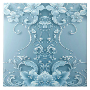 Carreau de céramique floral décoratif bleu