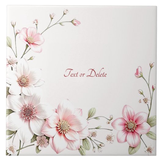 Carreau de céramique floral élégant rose blanc (Devant)