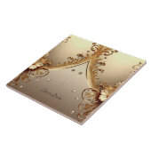 Carreau de céramique floral orné doré (Côté)