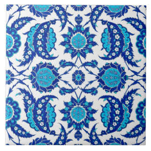 Carreau de céramique floral ottoman Iznik Feuill